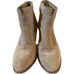 Aquatalia Womens Ankle Booties Beige Perforated Back Zip Block Heel 8.5